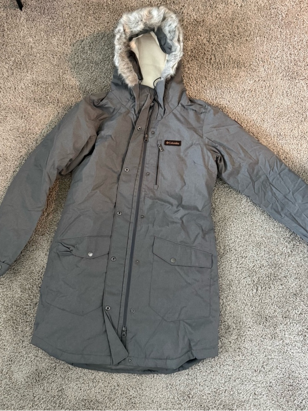 Columbia Women’s Gray Hooded Parka with Faux Fur Trim